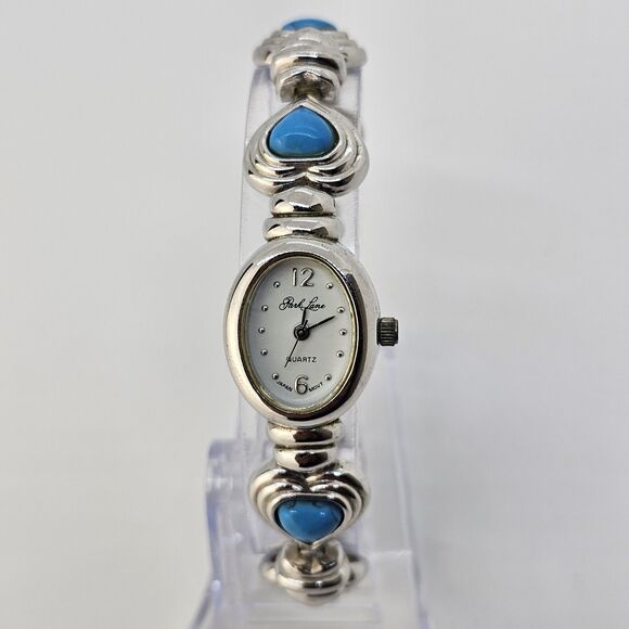 Park Lane 18MM Women's Watch Gray Tone Dial Turquoise Hearts Band 7" New Battery - Picture 1 of 16